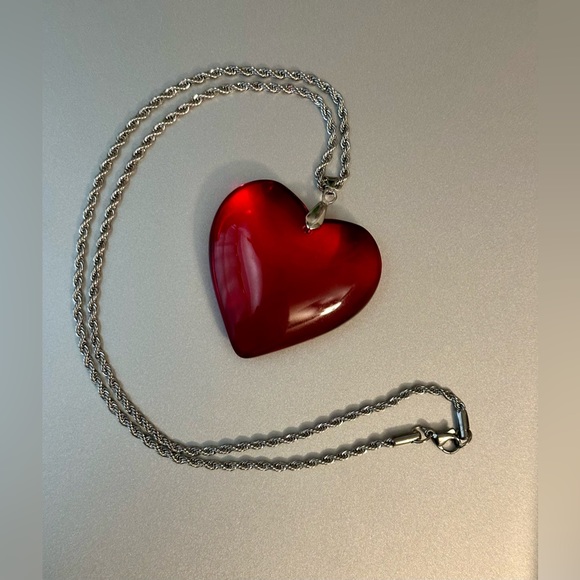 Big Red Crystal Glass Heart Charm Pendant Choker Necklace  Chunky Heart … - Picture 7 of 14